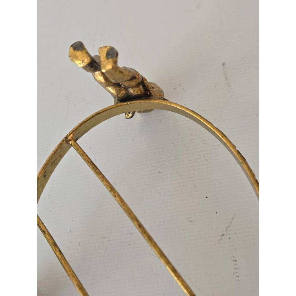 Vintage 1950s Hollywood Regency Ornate Brass Cherub Oval Centerpiece Stand Base